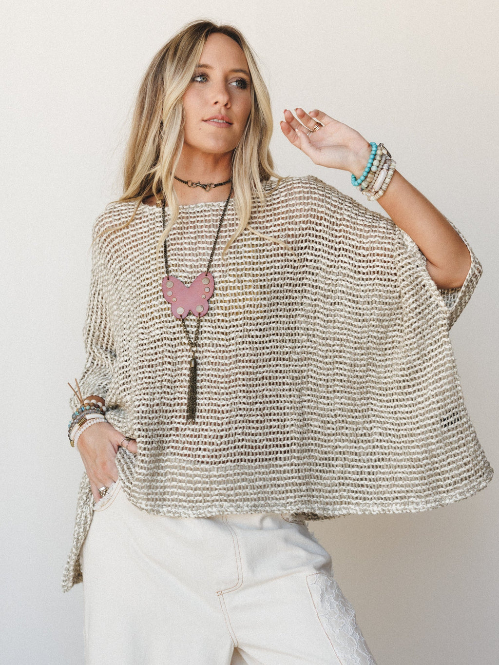 Moonara Silk Poncho - Natural