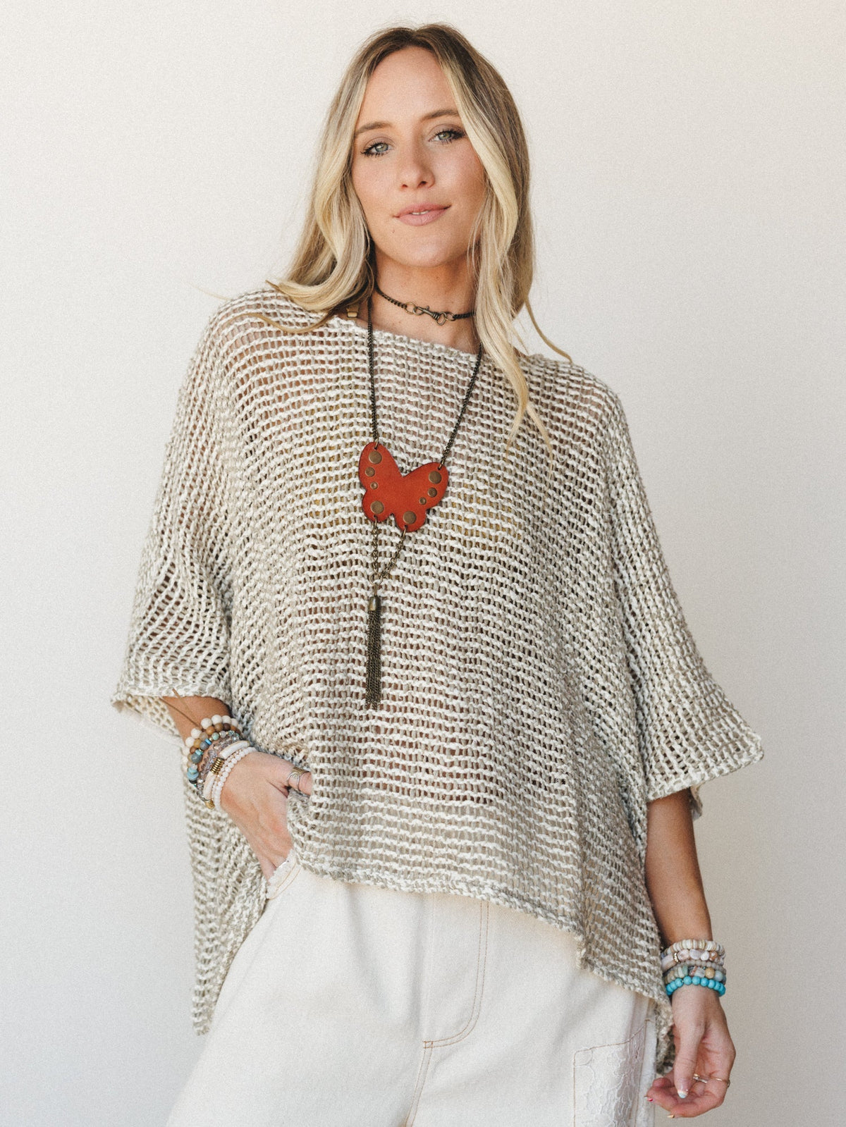 Moonara Silk Poncho - Natural