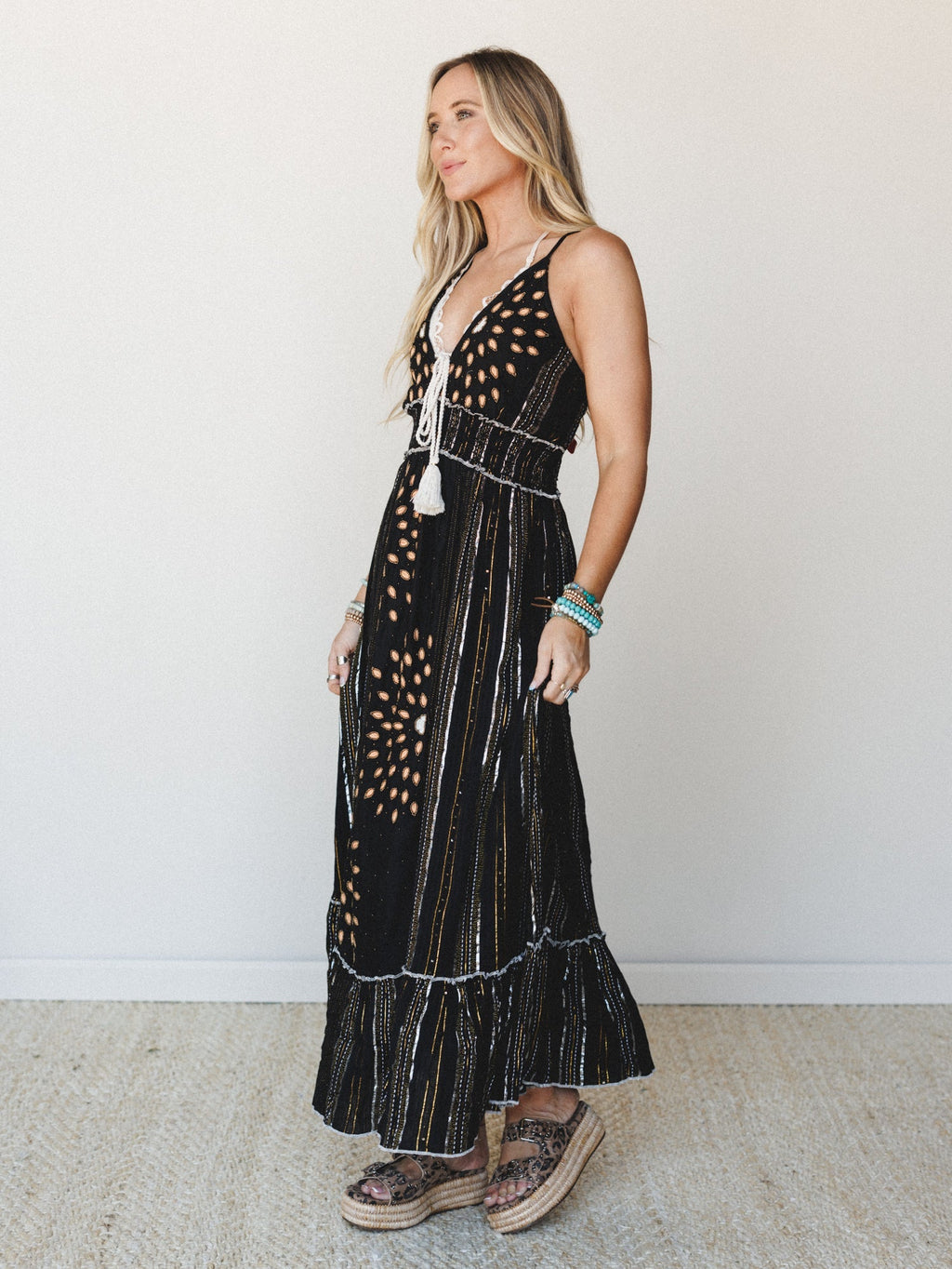Dew Drops Maxi Dress - Black Multi