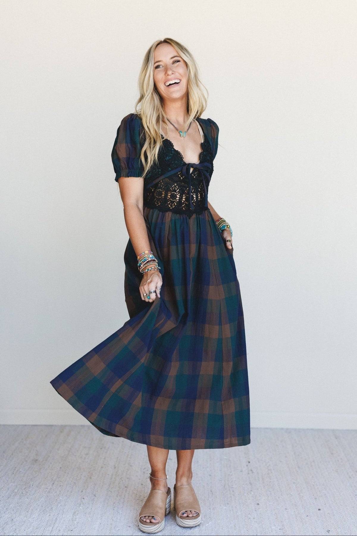Darling Days Plaid Dress - Green - Pre Order