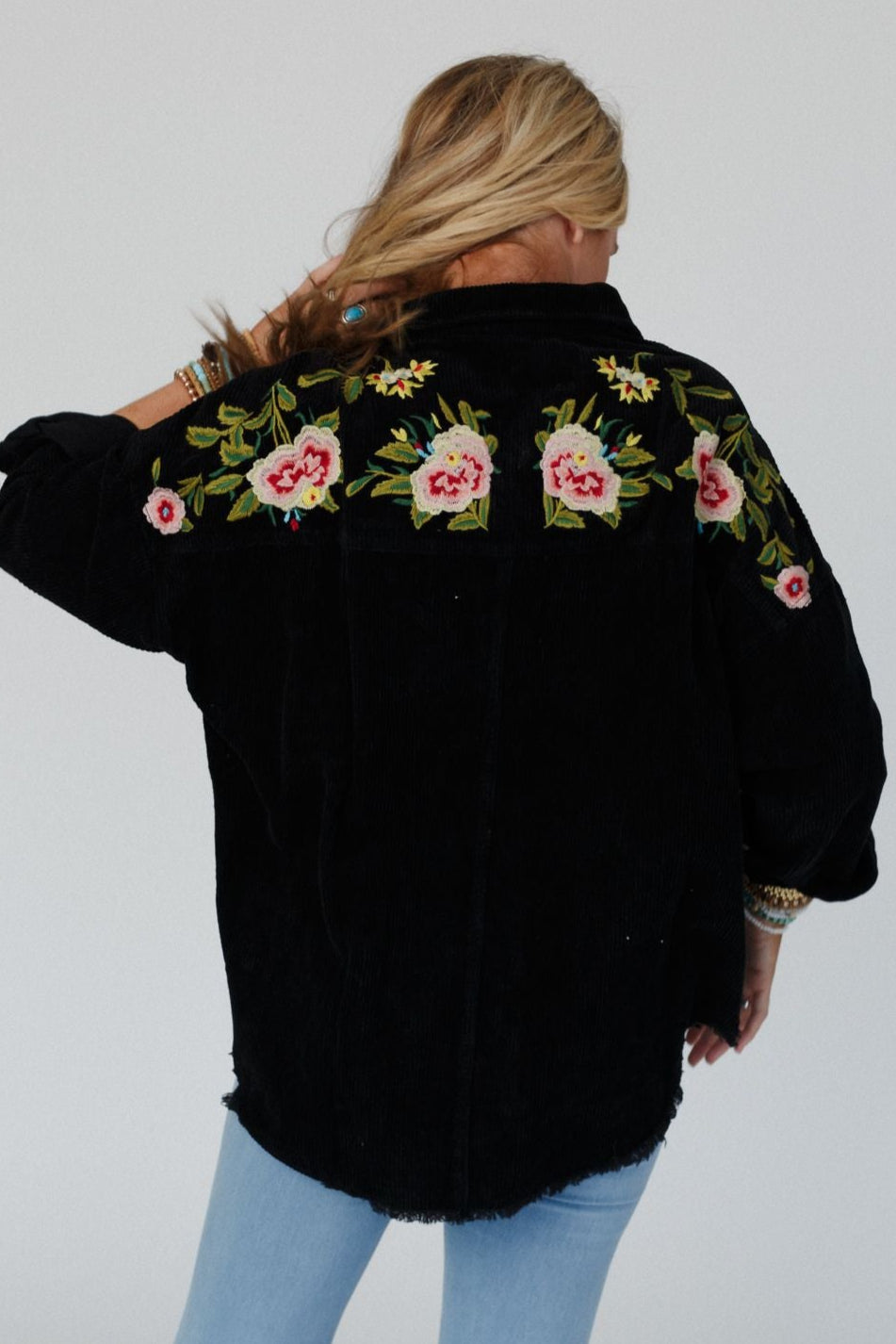 Gardener Embroidered Button Down Top - Black