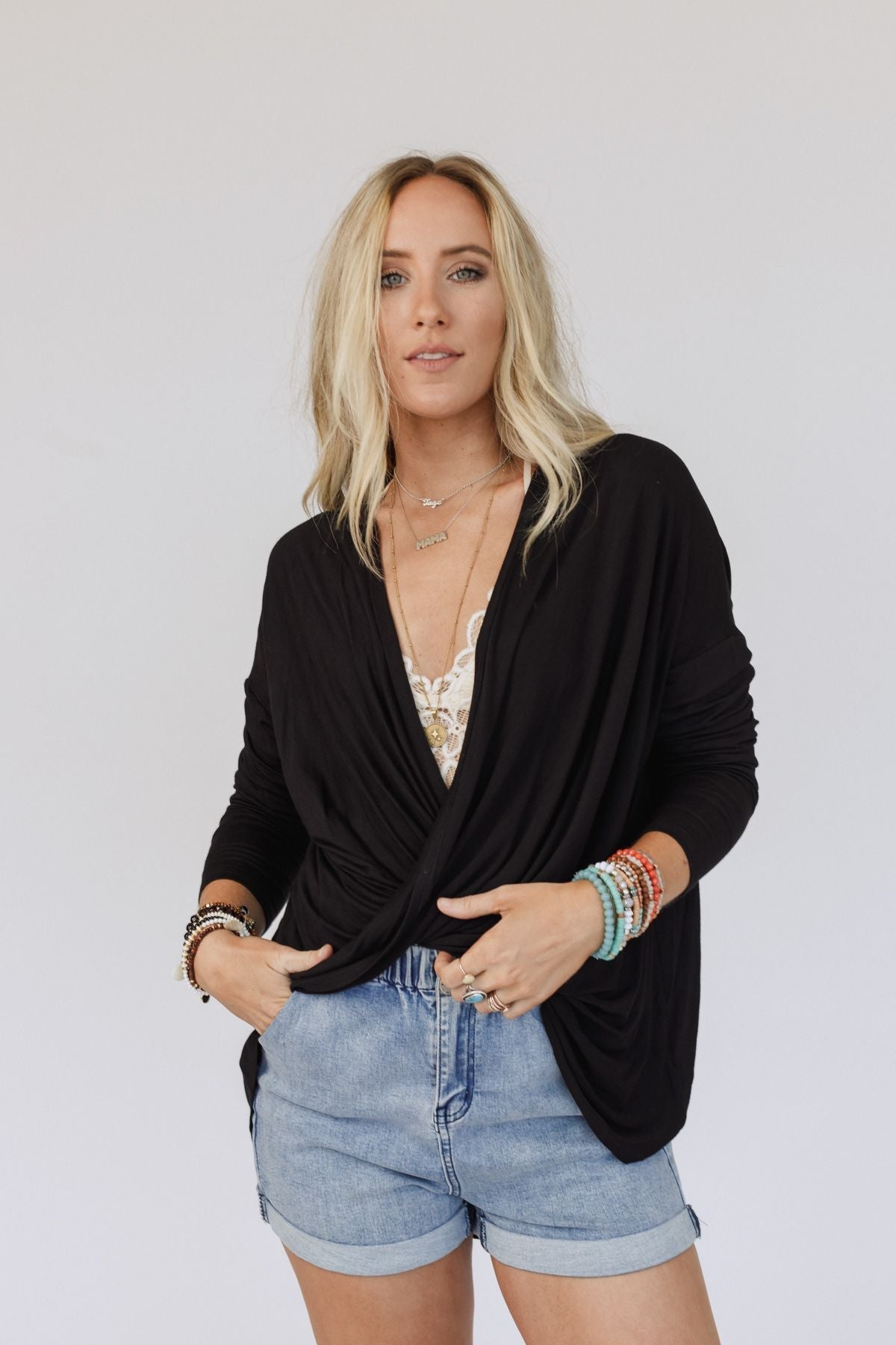The Nest Cool Days Twisted Long Sleeve Top - Black
