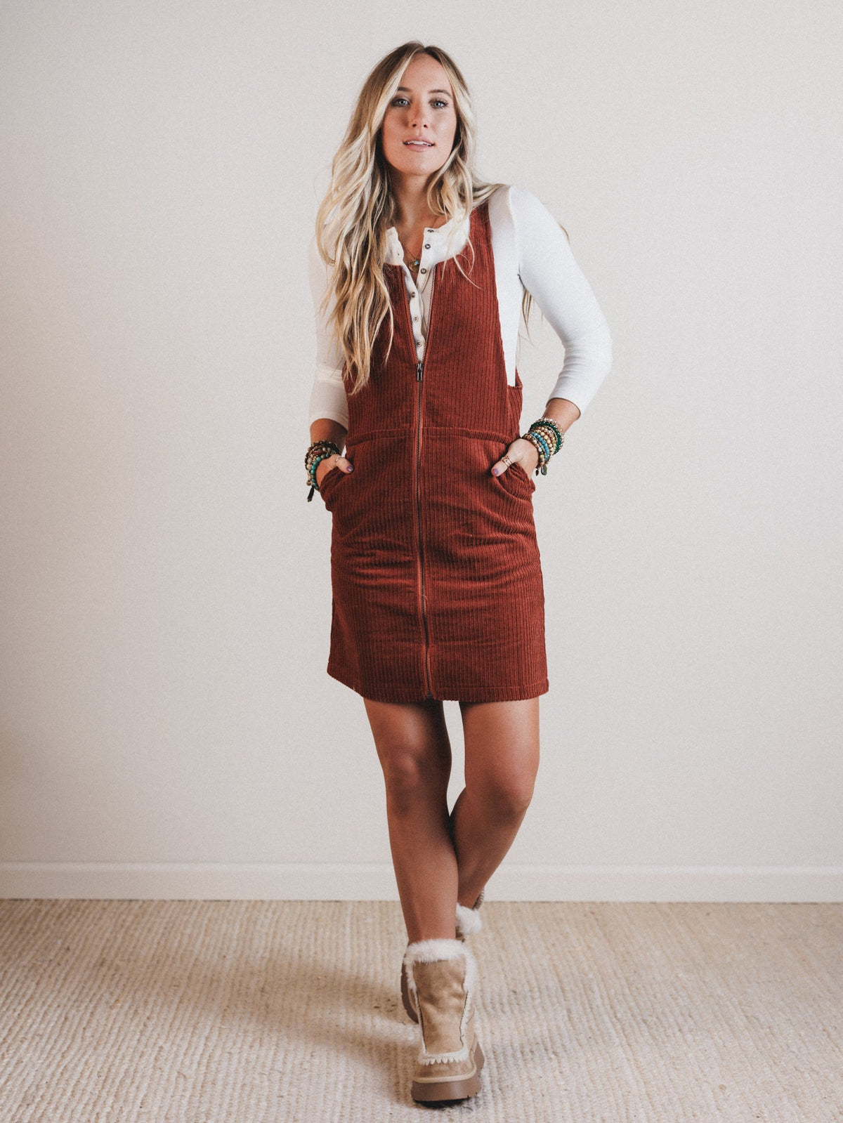 Nicole Overall Dress - Camel