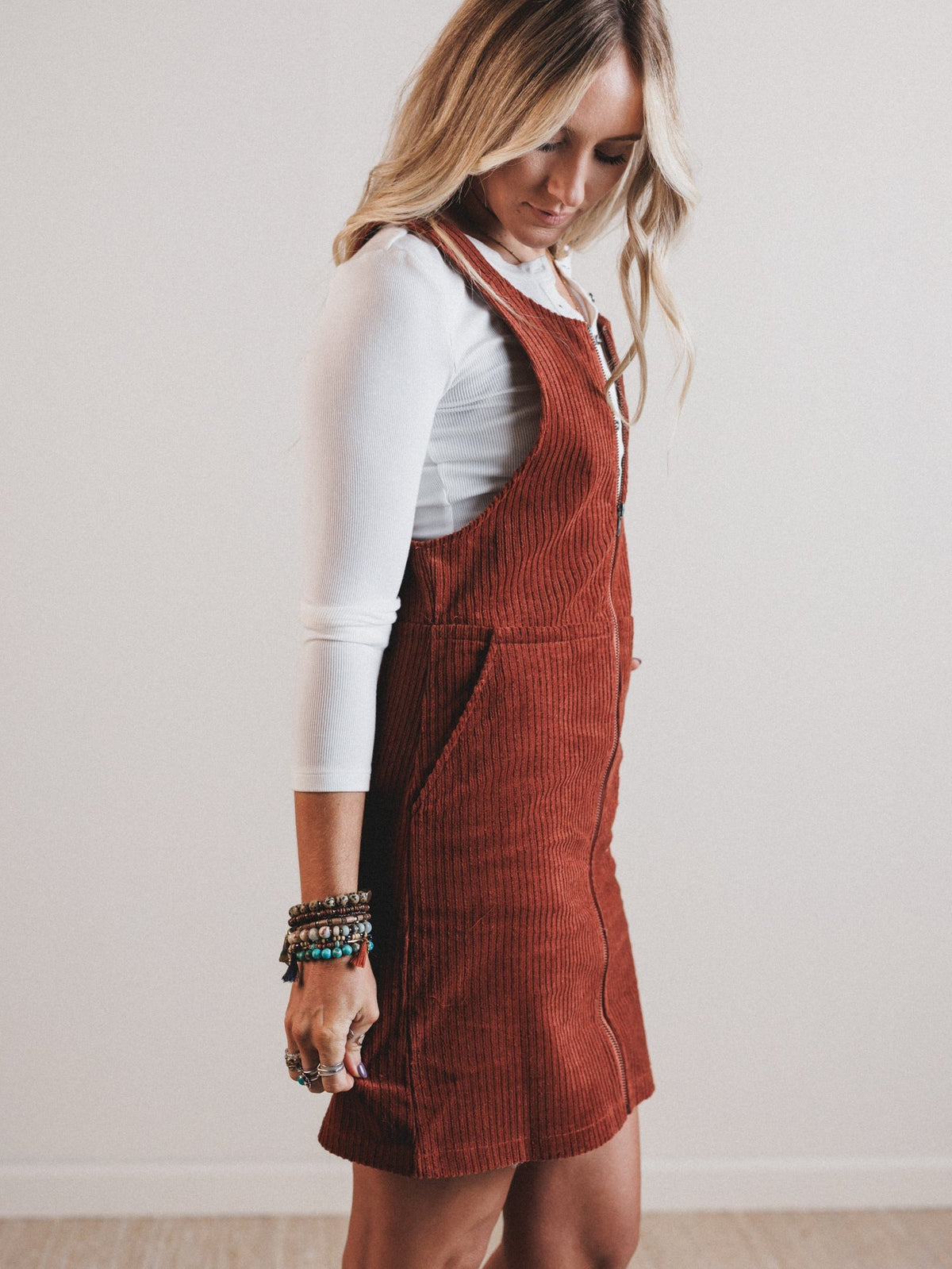 Nicole Overall Dress - Camel