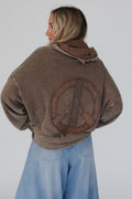 Janelle Peace Patch Sweatshirt Top - Coffee