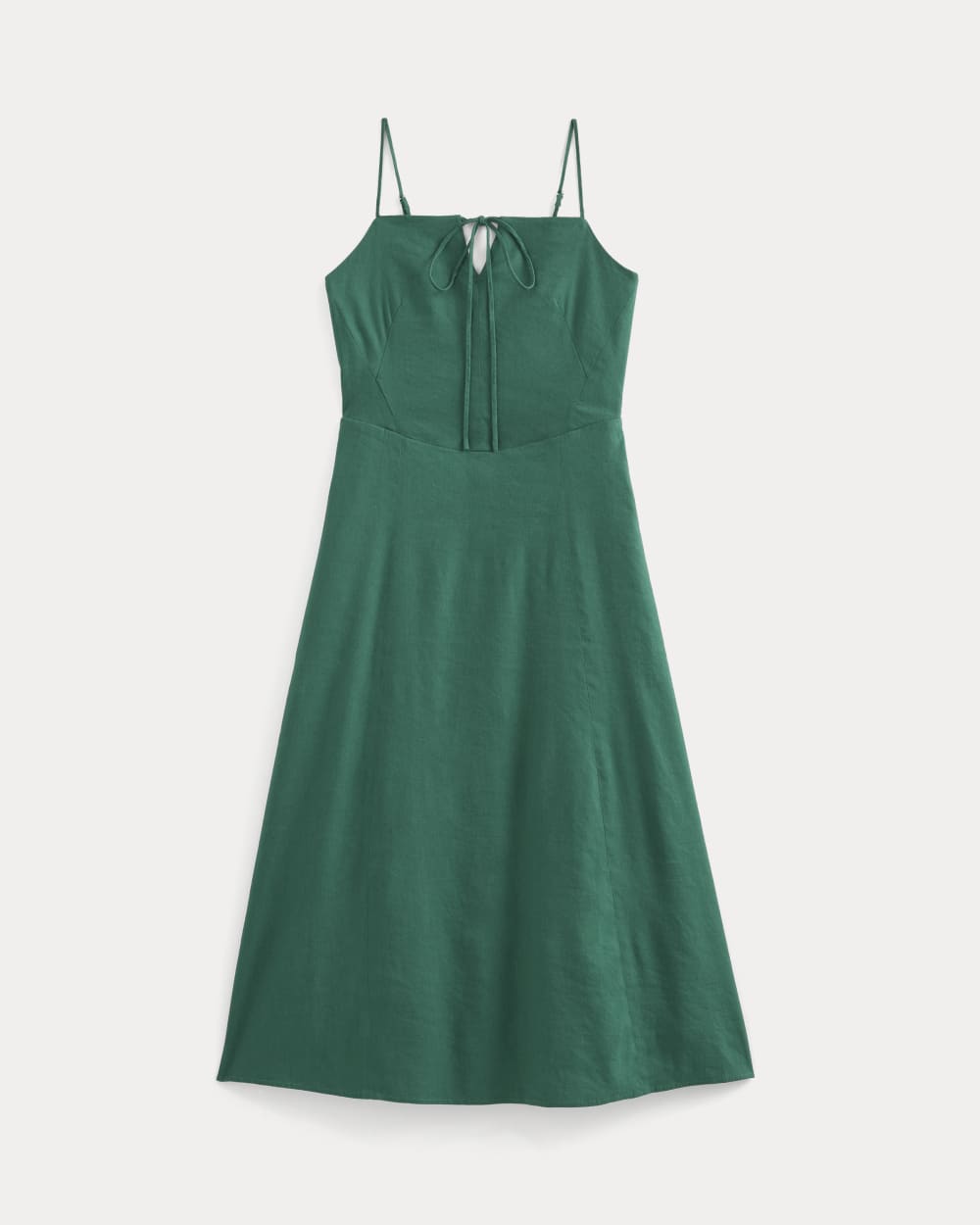 Tie-Neck Dress in Stretch Linen | Evergreen
