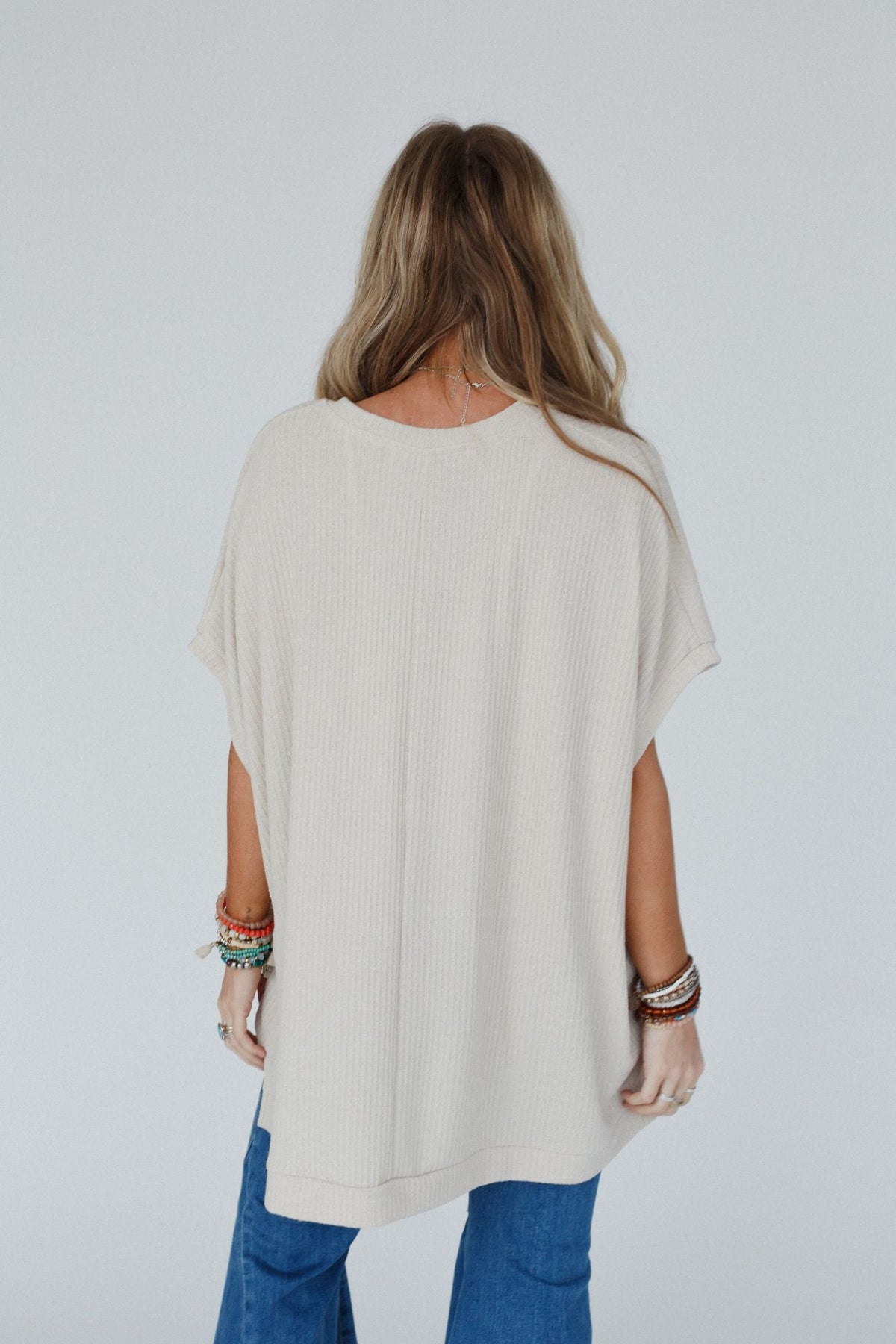 The Nest Rowan Oversized Ribbed Knit Top - Seashell