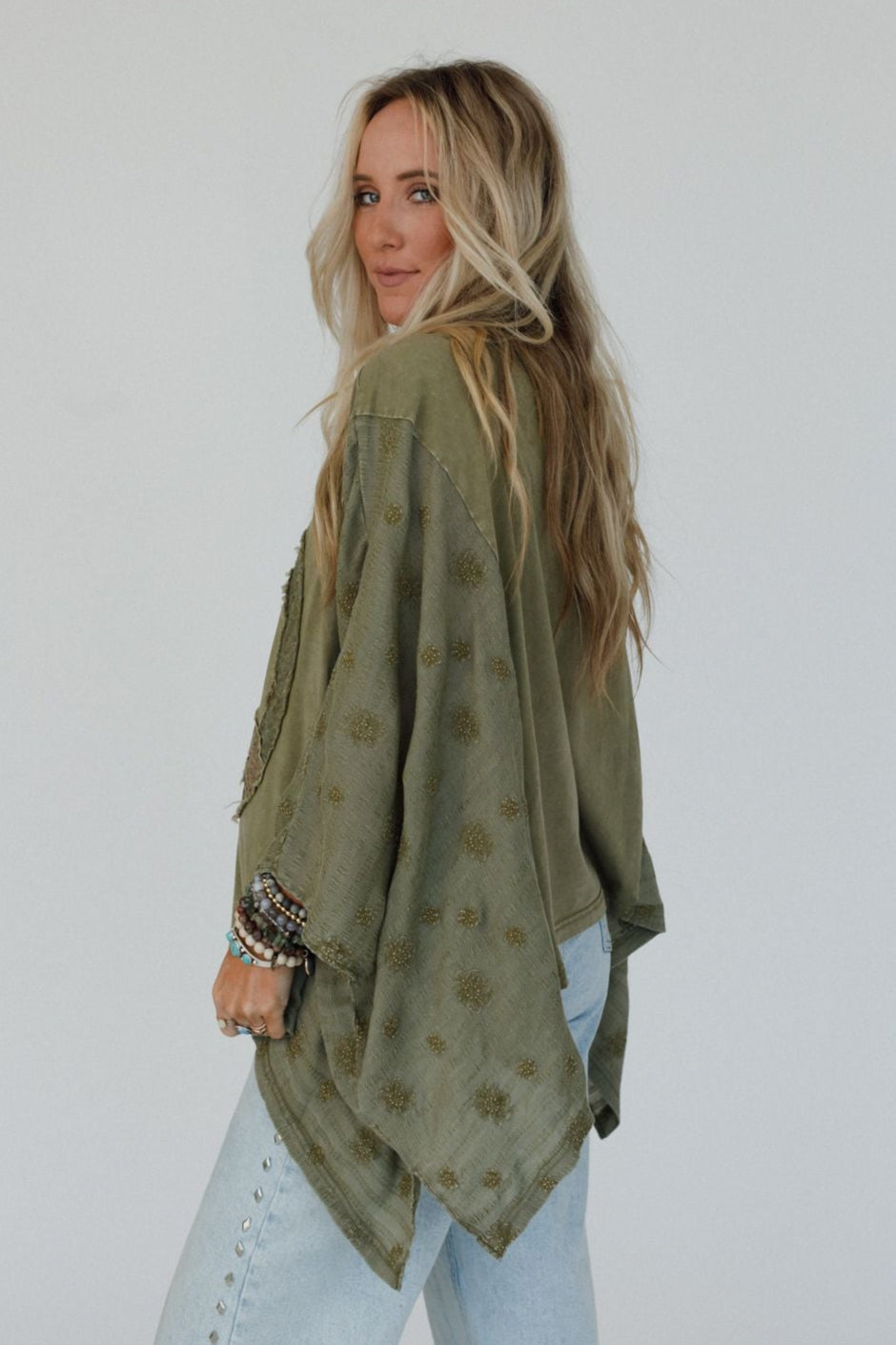 Peace Path Embroidered Top - Olive