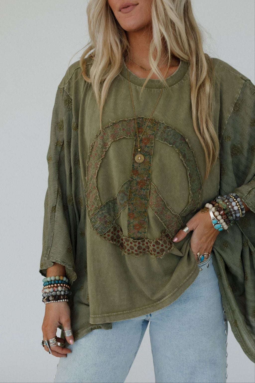 Peace Path Embroidered Top - Olive