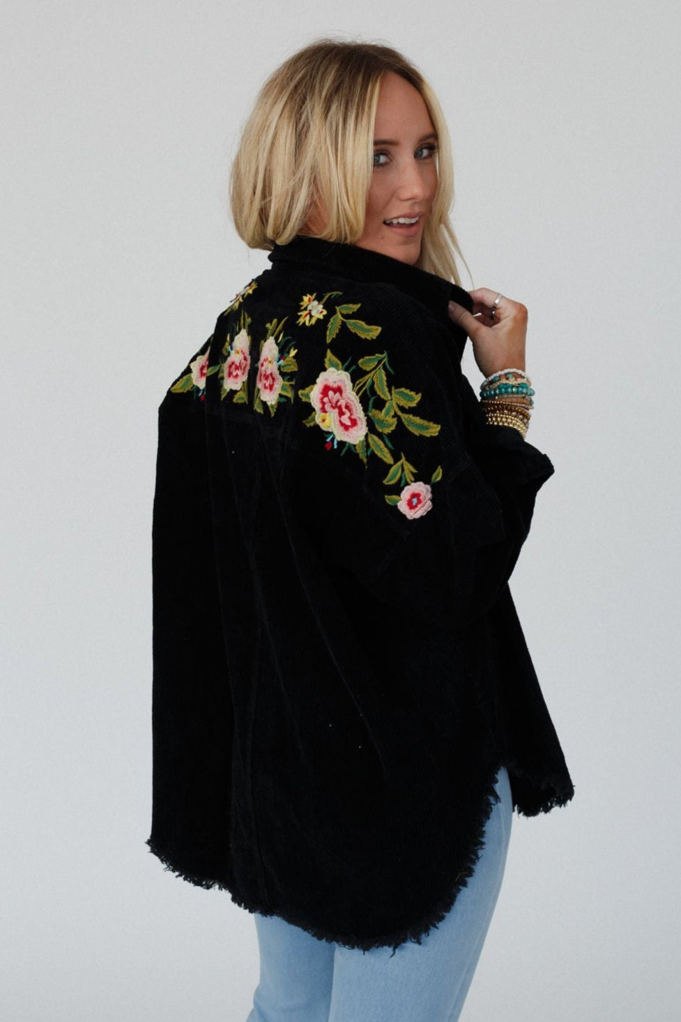 Gardener Embroidered Button Down Top - Black