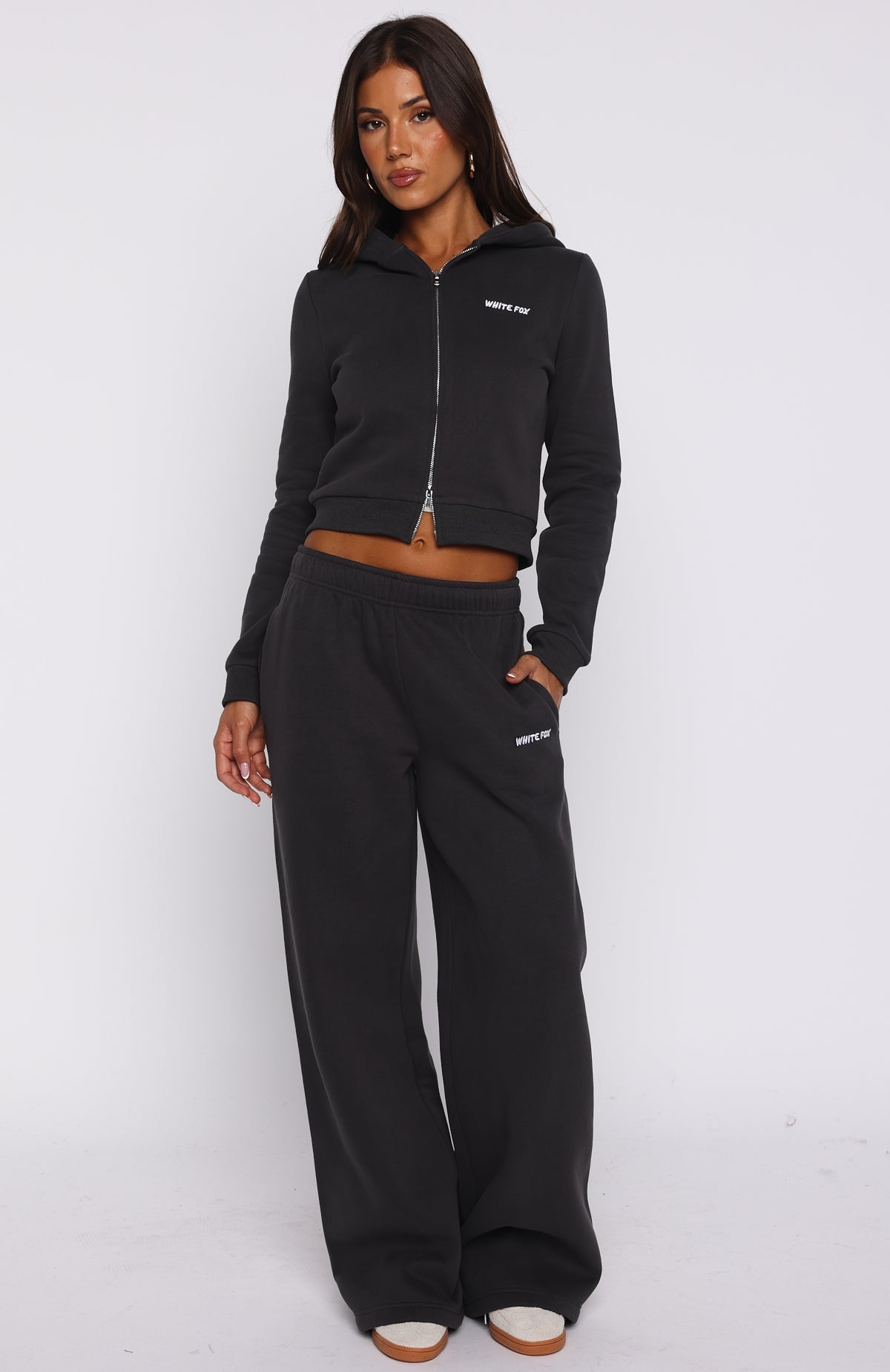Comfy And Cute Slim Zip Front Hoodie Charcoal
